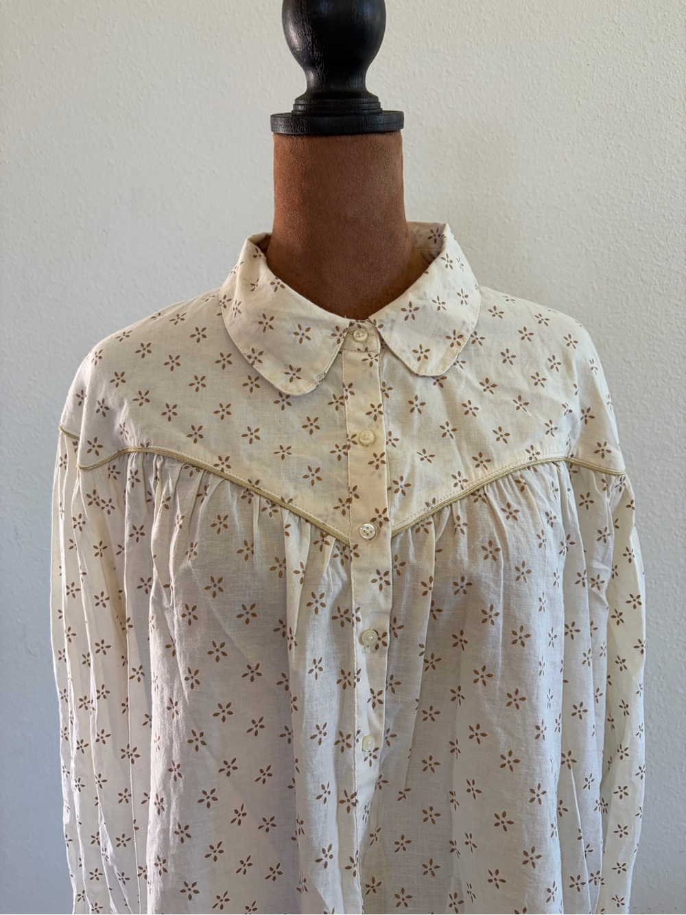 THE GREAT. Cream Eyelet Yoke Button-Front Blouse - Picture 2 of 7